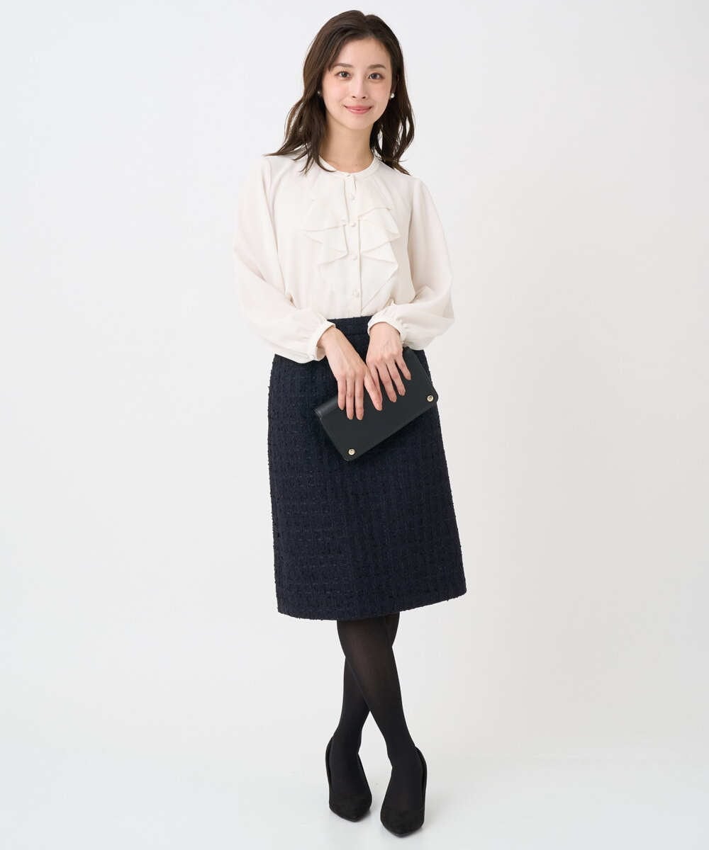 F1HFD65170 MK MICHEL KLEIN(小さいサイズ)(メゾン ドゥ サンク) 【小さいサイズ】ファンシーツイードスカート/セットアップ対応/洗える アイボリー