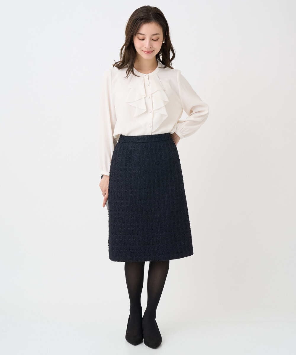 F1HFD65170 MK MICHEL KLEIN(小さいサイズ)(メゾン ドゥ サンク) 【小さいサイズ】ファンシーツイードスカート/セットアップ対応/洗える アイボリー