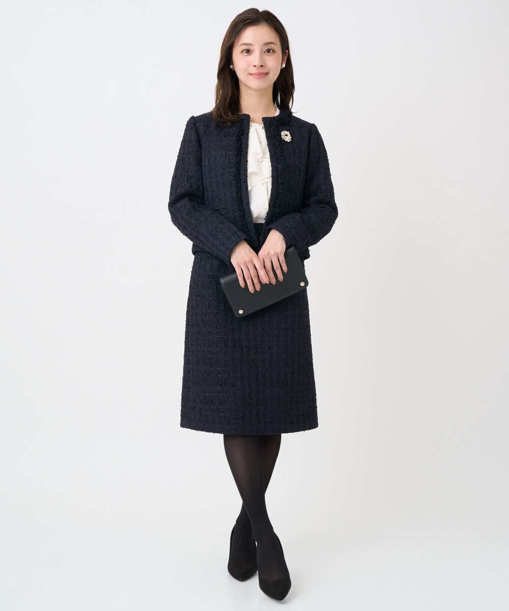 F1HFD65170 MK MICHEL KLEIN(小さいサイズ)(メゾン ドゥ サンク) 【小さいサイズ】ファンシーツイードスカート/セットアップ対応/洗える アイボリー