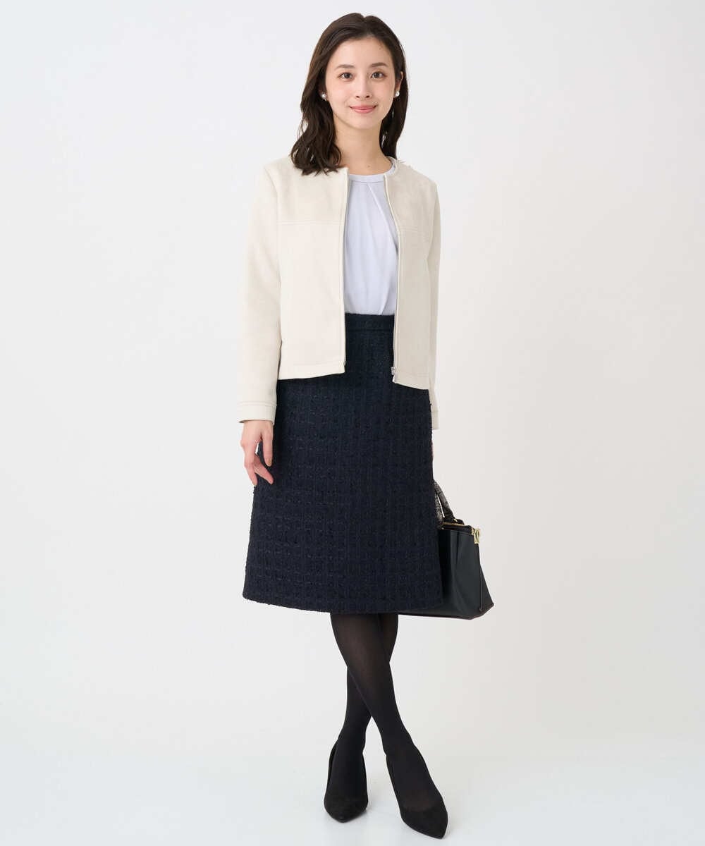 F1HFD65170 MK MICHEL KLEIN(小さいサイズ)(メゾン ドゥ サンク) 【小さいサイズ】ファンシーツイードスカート/セットアップ対応/洗える アイボリー