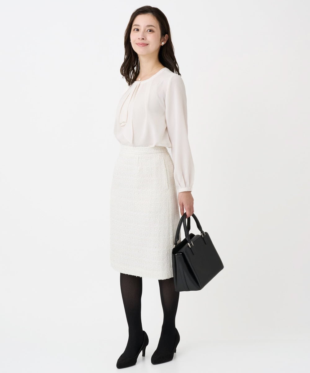 F1HFD65170 MK MICHEL KLEIN(小さいサイズ)(メゾン ドゥ サンク) 【小さいサイズ】ファンシーツイードスカート/セットアップ対応/洗える アイボリー