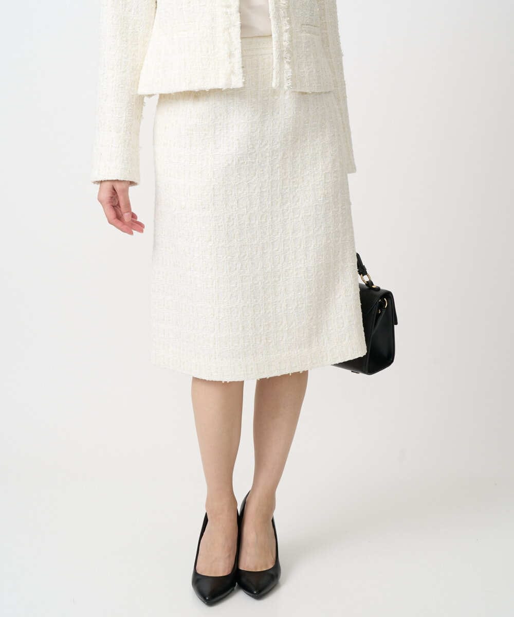 F1HFD65170 MK MICHEL KLEIN(小さいサイズ)(メゾン ドゥ サンク) 【小さいサイズ】ファンシーツイードスカート/セットアップ対応/洗える アイボリー