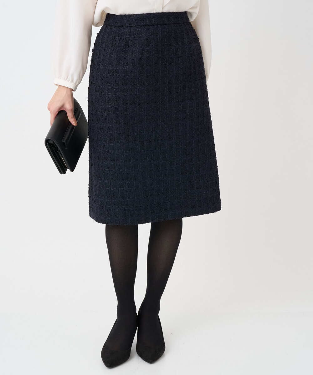 F1HFD65170 MK MICHEL KLEIN(小さいサイズ)(メゾン ドゥ サンク) 【小さいサイズ】ファンシーツイードスカート/セットアップ対応/洗える アイボリー