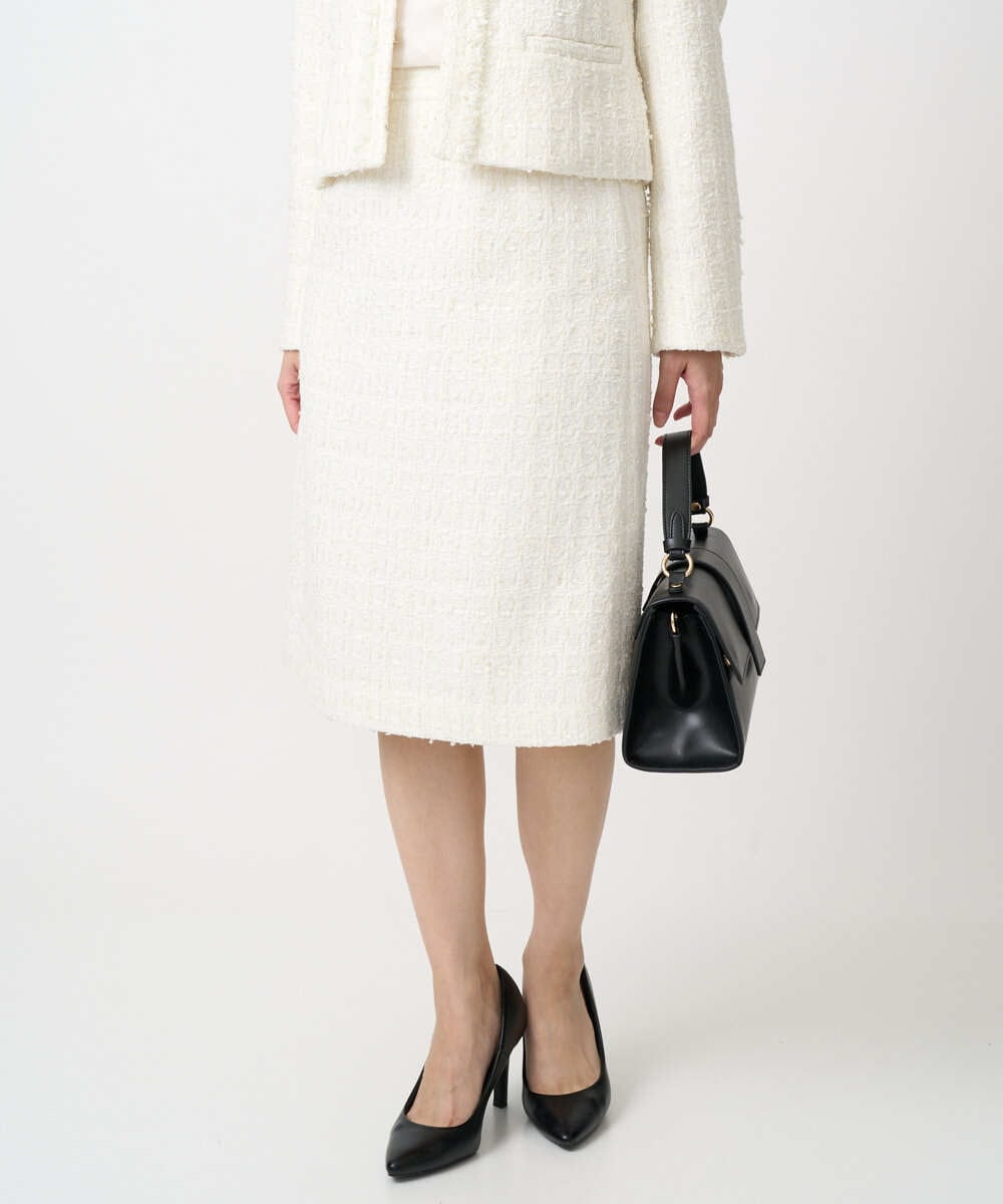 F1HFD65170 MK MICHEL KLEIN(小さいサイズ)(メゾン ドゥ サンク) 【小さいサイズ】ファンシーツイードスカート/セットアップ対応/洗える アイボリー