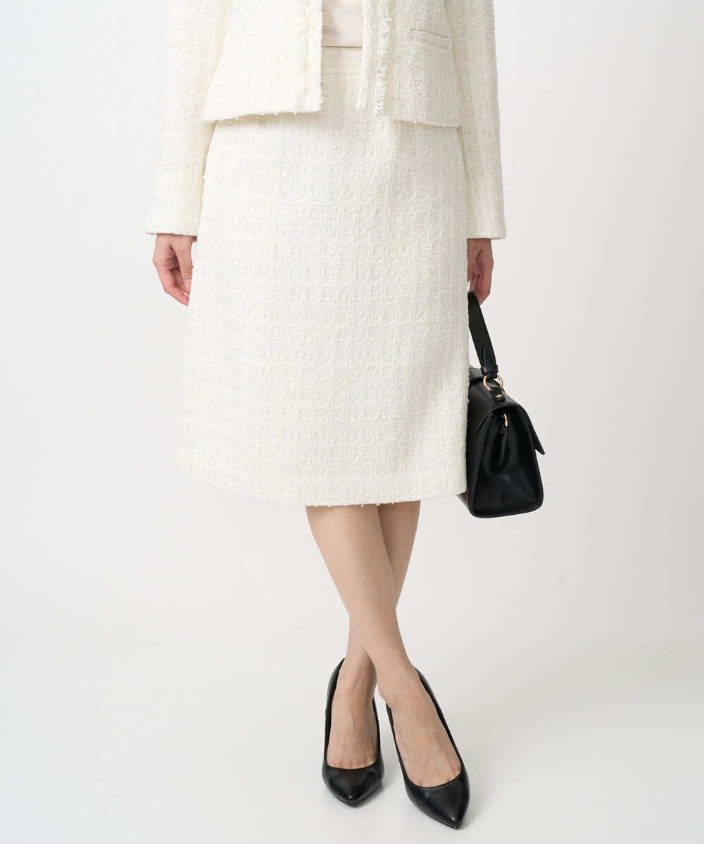 F1HFD65170 MK MICHEL KLEIN(小さいサイズ)(メゾン ドゥ サンク) 【小さいサイズ】ファンシーツイードスカート/セットアップ対応/洗える アイボリー