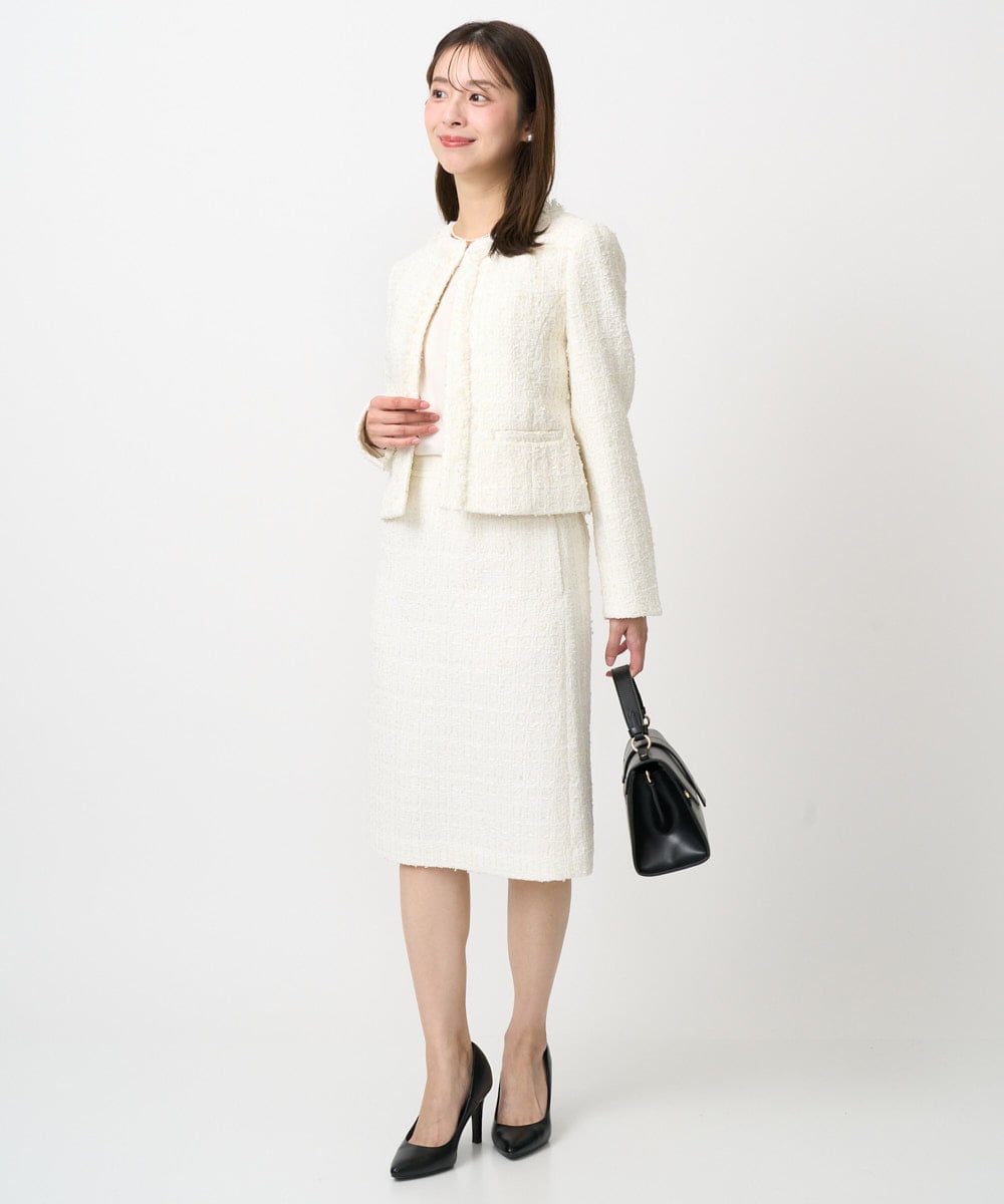 F1HFD65170 MK MICHEL KLEIN(小さいサイズ)(メゾン ドゥ サンク) 【小さいサイズ】ファンシーツイードスカート/セットアップ対応/洗える アイボリー