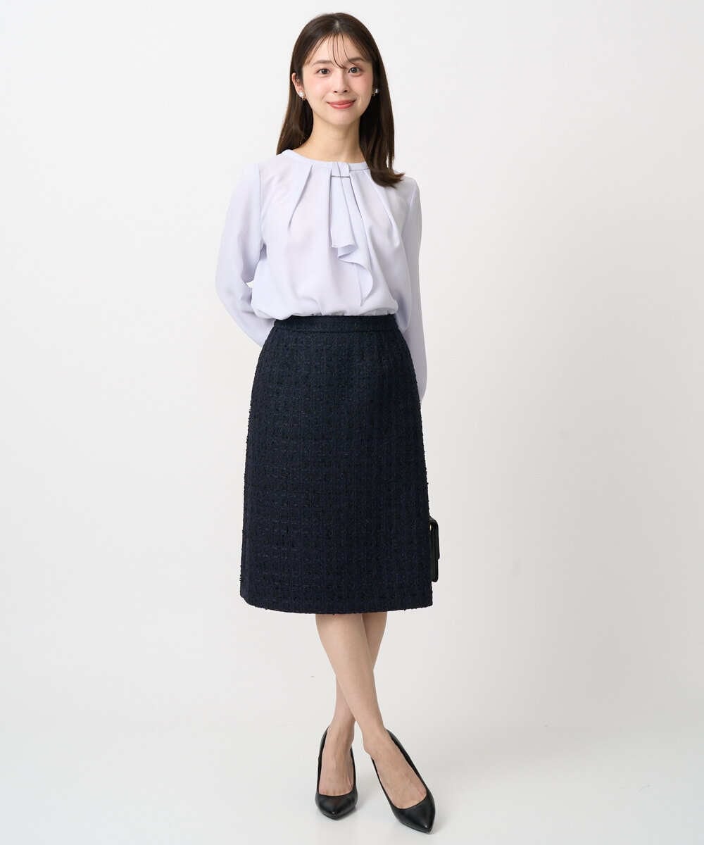 F1HFD65170 MK MICHEL KLEIN(小さいサイズ)(メゾン ドゥ サンク) 【小さいサイズ】ファンシーツイードスカート/セットアップ対応/洗える アイボリー