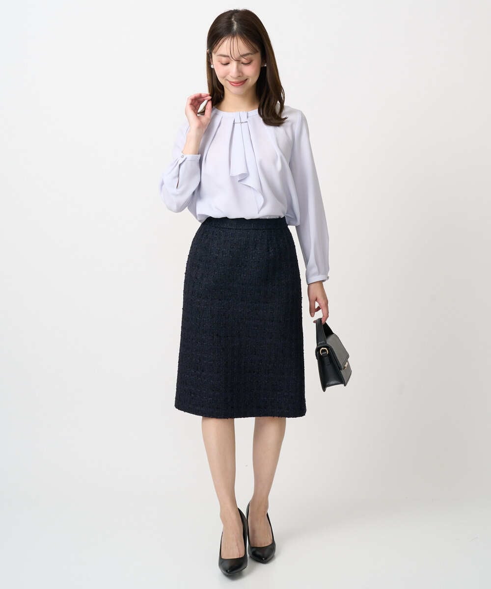 F1HFD65170 MK MICHEL KLEIN(小さいサイズ)(メゾン ドゥ サンク) 【小さいサイズ】ファンシーツイードスカート/セットアップ対応/洗える アイボリー