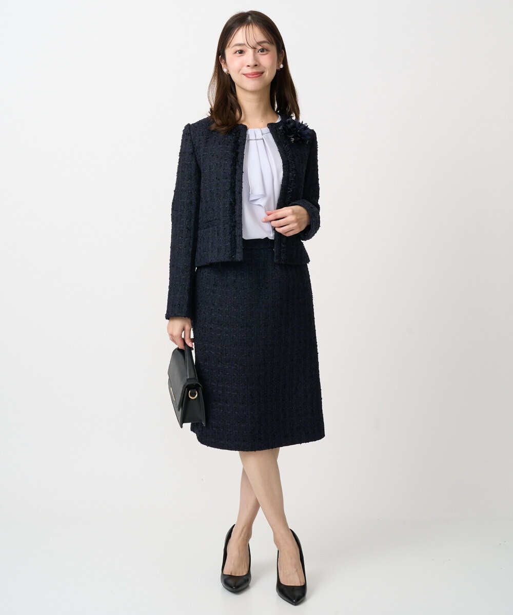 F1HFD65170 MK MICHEL KLEIN(小さいサイズ)(メゾン ドゥ サンク) 【小さいサイズ】ファンシーツイードスカート/セットアップ対応/洗える アイボリー