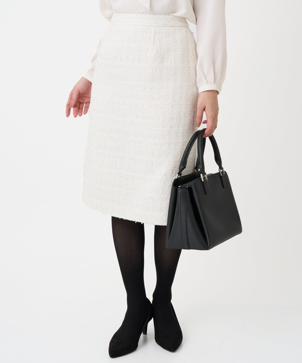 F1HFD65170 MK MICHEL KLEIN(小さいサイズ)(メゾン ドゥ サンク) 【小さいサイズ】ファンシーツイードスカート/セットアップ対応/洗える アイボリー