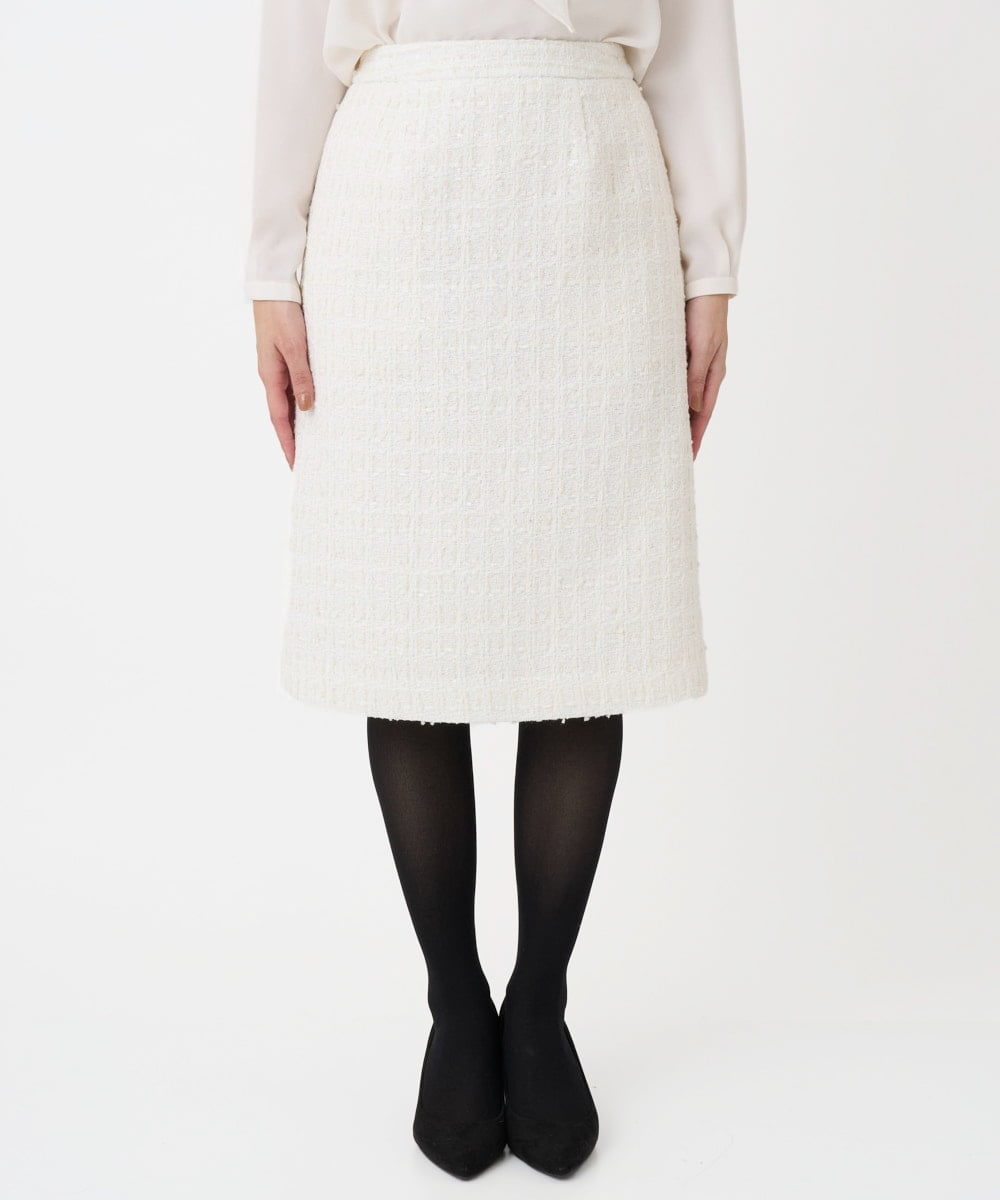 F1HFD65170 MK MICHEL KLEIN(小さいサイズ)(メゾン ドゥ サンク) 【小さいサイズ】ファンシーツイードスカート/セットアップ対応/洗える アイボリー