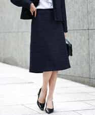 F1HFD65170 MK MICHEL KLEIN(小さいサイズ)(メゾン ドゥ サンク) 【小さいサイズ】ファンシーツイードスカート/セットアップ対応/洗える ネイビー