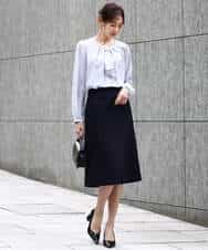 F1HFD65170 MK MICHEL KLEIN(小さいサイズ)(メゾン ドゥ サンク) 【小さいサイズ】ファンシーツイードスカート/セットアップ対応/洗える アイボリー