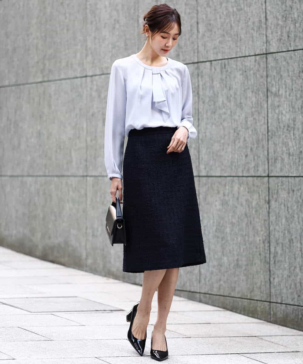 F1HFD65170 MK MICHEL KLEIN(小さいサイズ)(メゾン ドゥ サンク) 【小さいサイズ】ファンシーツイードスカート/セットアップ対応/洗える アイボリー