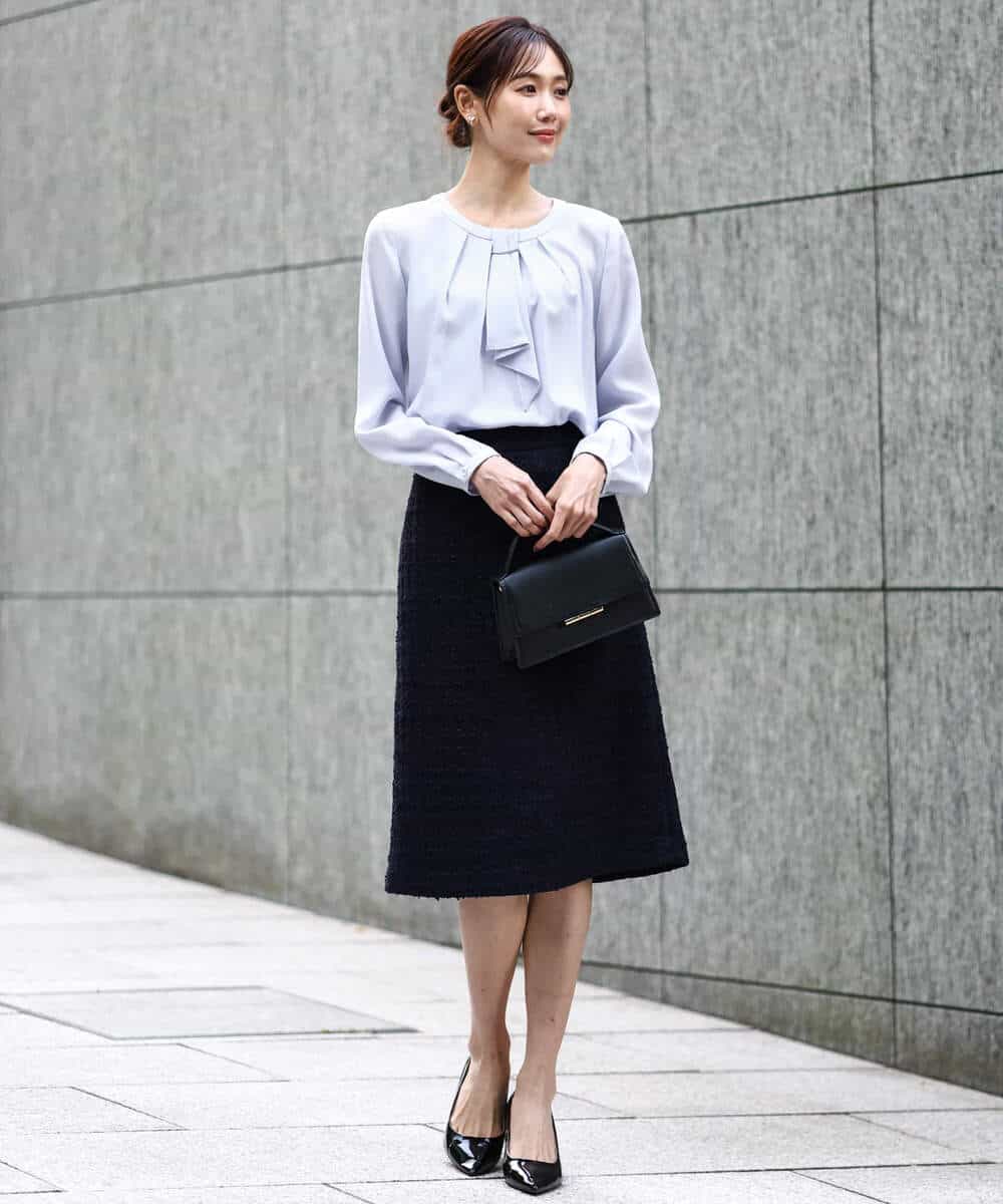 F1HFD65170 MK MICHEL KLEIN(小さいサイズ)(メゾン ドゥ サンク) 【小さいサイズ】ファンシーツイードスカート/セットアップ対応/洗える アイボリー