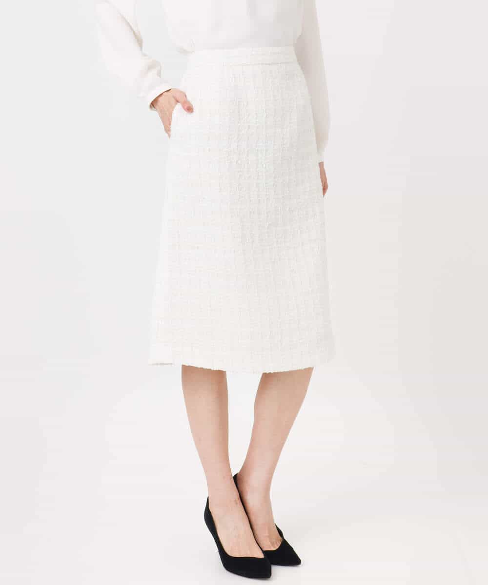 F1HFD65170 MK MICHEL KLEIN(小さいサイズ)(メゾン ドゥ サンク) 【小さいサイズ】ファンシーツイードスカート/セットアップ対応/洗える アイボリー