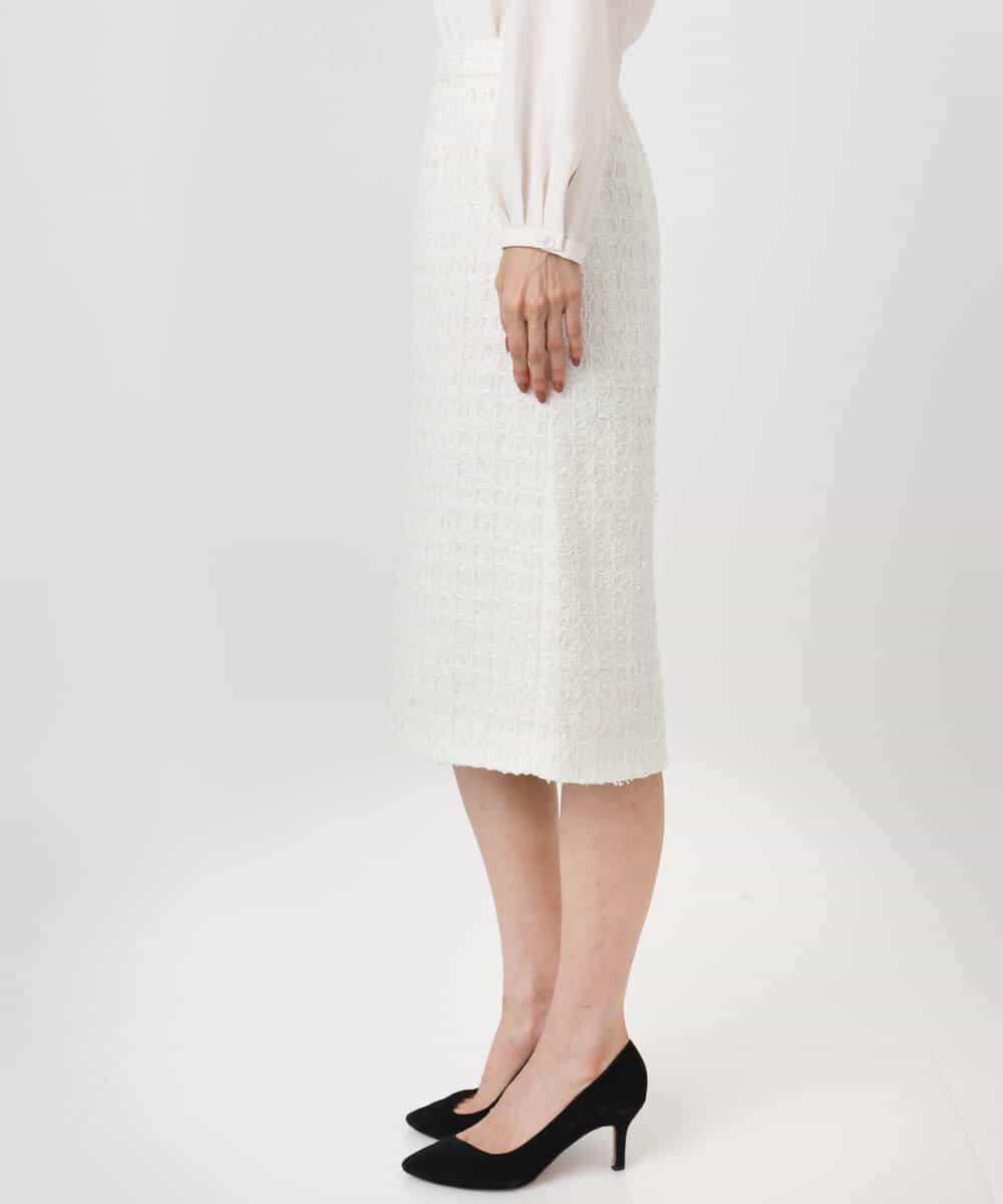 F1HFD65170 MK MICHEL KLEIN(小さいサイズ)(メゾン ドゥ サンク) 【小さいサイズ】ファンシーツイードスカート/セットアップ対応/洗える アイボリー