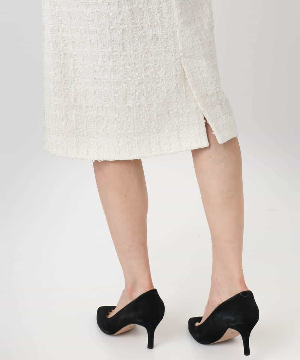 F1HFD65170 MK MICHEL KLEIN(小さいサイズ)(メゾン ドゥ サンク) 【小さいサイズ】ファンシーツイードスカート/セットアップ対応/洗える アイボリー