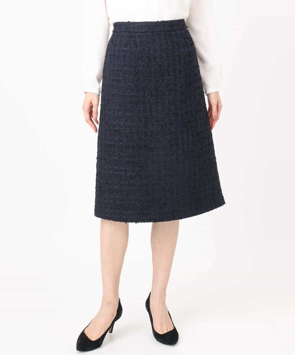 F1HFD65170 MK MICHEL KLEIN(小さいサイズ)(メゾン ドゥ サンク) 【小さいサイズ】ファンシーツイードスカート/セットアップ対応/洗える アイボリー