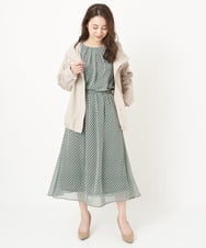F1HFS01140 MK MICHEL KLEIN(小さいサイズ)(メゾン ドゥ サンク) 【小さいサイズ】レトロ幾何学柄シフォンスカート/丈の長さが選べる/洗える ブルー