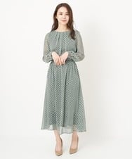 F1HFS01140 MK MICHEL KLEIN(小さいサイズ)(メゾン ドゥ サンク) 【小さいサイズ】レトロ幾何学柄シフォンスカート/丈の長さが選べる/洗える ブルー