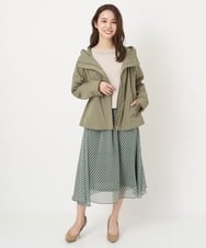 F1HFS01140 MK MICHEL KLEIN(小さいサイズ)(メゾン ドゥ サンク) 【小さいサイズ】レトロ幾何学柄シフォンスカート/丈の長さが選べる/洗える ブルー