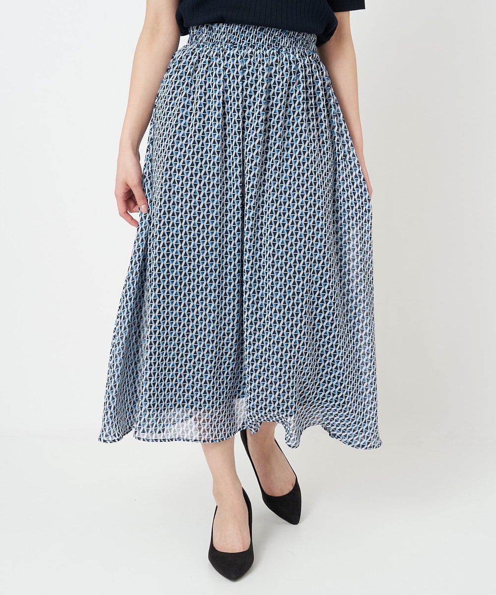 大勧め 【極美品・レトロ◎幾何学上品柄シフォンロングスカート(M
