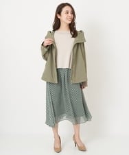 F1HFS01140 MK MICHEL KLEIN(小さいサイズ)(メゾン ドゥ サンク) 【小さいサイズ】レトロ幾何学柄シフォンスカート/丈の長さが選べる/洗える ブルー