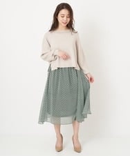 F1HFS01140 MK MICHEL KLEIN(小さいサイズ)(メゾン ドゥ サンク) 【小さいサイズ】レトロ幾何学柄シフォンスカート/丈の長さが選べる/洗える ブルー