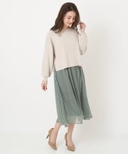F1HFS01140 MK MICHEL KLEIN(小さいサイズ)(メゾン ドゥ サンク) 【小さいサイズ】レトロ幾何学柄シフォンスカート/丈の長さが選べる/洗える ブルー