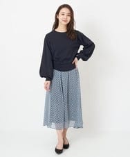 F1HFS01140 MK MICHEL KLEIN(小さいサイズ)(メゾン ドゥ サンク) 【小さいサイズ】レトロ幾何学柄シフォンスカート/丈の長さが選べる/洗える ブルー