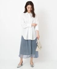 F1HFS01140 MK MICHEL KLEIN(小さいサイズ)(メゾン ドゥ サンク) 【小さいサイズ】レトロ幾何学柄シフォンスカート/丈の長さが選べる/洗える ブルー
