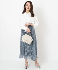 F1HFS01140 MK MICHEL KLEIN(小さいサイズ)(メゾン ドゥ サンク) 【小さいサイズ】レトロ幾何学柄シフォンスカート/丈の長さが選べる/洗える ブルー