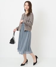 F1HFS01140 MK MICHEL KLEIN(小さいサイズ)(メゾン ドゥ サンク) 【小さいサイズ】レトロ幾何学柄シフォンスカート/丈の長さが選べる/洗える ブルー
