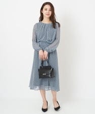 F1HFS01140 MK MICHEL KLEIN(小さいサイズ)(メゾン ドゥ サンク) 【小さいサイズ】レトロ幾何学柄シフォンスカート/丈の長さが選べる/洗える ブルー