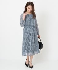 F1HFS01140 MK MICHEL KLEIN(小さいサイズ)(メゾン ドゥ サンク) 【小さいサイズ】レトロ幾何学柄シフォンスカート/丈の長さが選べる/洗える ブルー