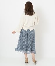 F1HFS01140 MK MICHEL KLEIN(小さいサイズ)(メゾン ドゥ サンク) 【小さいサイズ】レトロ幾何学柄シフォンスカート/丈の長さが選べる/洗える ブルー