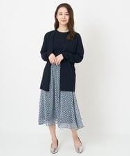 F1HFS01140 MK MICHEL KLEIN(小さいサイズ)(メゾン ドゥ サンク) 【小さいサイズ】レトロ幾何学柄シフォンスカート/丈の長さが選べる/洗える ブルー