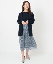 F1HFS01140 MK MICHEL KLEIN(小さいサイズ)(メゾン ドゥ サンク) 【小さいサイズ】レトロ幾何学柄シフォンスカート/丈の長さが選べる/洗える ブルー