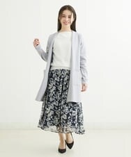 F1HFS03140 MK MICHEL KLEIN(小さいサイズ)(メゾン ドゥ サンク) 【小さいサイズ】ラインフラワープリントスカート/丈の長さが選べる/洗える ブルー