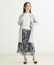 F1HFS03140 MK MICHEL KLEIN(小さいサイズ)(メゾン ドゥ サンク) 【小さいサイズ】ラインフラワープリントスカート/丈の長さが選べる/洗える ブルー