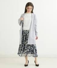 F1HFS03140 MK MICHEL KLEIN(小さいサイズ)(メゾン ドゥ サンク) 【小さいサイズ】ラインフラワープリントスカート/丈の長さが選べる/洗える ブルー