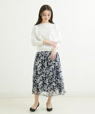 F1HFS03140 MK MICHEL KLEIN(小さいサイズ)(メゾン ドゥ サンク) 【小さいサイズ】ラインフラワープリントスカート/丈の長さが選べる/洗える ブルー