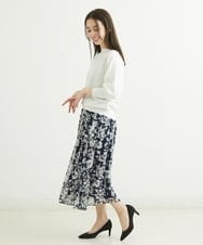 F1HFS03140 MK MICHEL KLEIN(小さいサイズ)(メゾン ドゥ サンク) 【小さいサイズ】ラインフラワープリントスカート/丈の長さが選べる/洗える ブルー