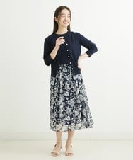 F1HFS03140 MK MICHEL KLEIN(小さいサイズ)(メゾン ドゥ サンク) 【小さいサイズ】ラインフラワープリントスカート/丈の長さが選べる/洗える ブルー