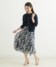 F1HFS03140 MK MICHEL KLEIN(小さいサイズ)(メゾン ドゥ サンク) 【小さいサイズ】ラインフラワープリントスカート/丈の長さが選べる/洗える ブルー