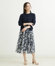F1HFS03140 MK MICHEL KLEIN(小さいサイズ)(メゾン ドゥ サンク) 【小さいサイズ】ラインフラワープリントスカート/丈の長さが選べる/洗える ブルー