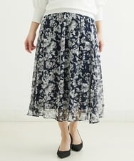 F1HFS03140 MK MICHEL KLEIN(小さいサイズ)(メゾン ドゥ サンク) 【小さいサイズ】ラインフラワープリントスカート/丈の長さが選べる/洗える ブルー