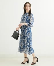 F1HFS03140 MK MICHEL KLEIN(小さいサイズ)(メゾン ドゥ サンク) 【小さいサイズ】ラインフラワープリントスカート/丈の長さが選べる/洗える ブルー