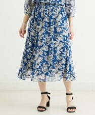 F1HFS03140 MK MICHEL KLEIN(小さいサイズ)(メゾン ドゥ サンク) 【小さいサイズ】ラインフラワープリントスカート/丈の長さが選べる/洗える ブルー